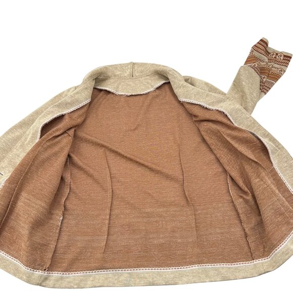 Handmade Womens Knit Jacket Beige & Brown Vintage Pattern Long Sleeve Button XL - Picture 5 of 6